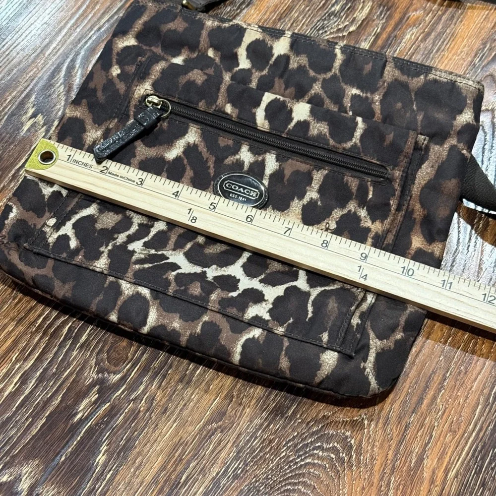 Coach Leopard Print Nylon Crossbody Messenger Bag Brown Tan F11428 Purse Bag